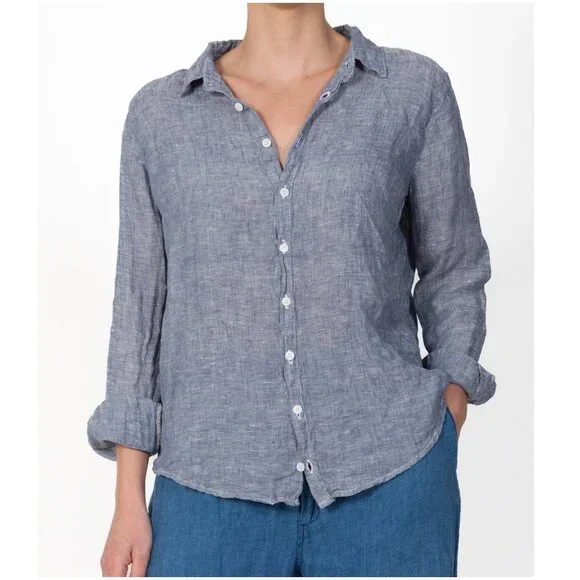 CP Shades Romy Linen Shirt S small chambray blue denim long sleeve button up - Picture 3 of 9